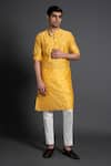 Buy_Raghavendra Rathore Jodhpur_Yellow Chanderi Silk Embroidered Thread Floral Pattern Kurta _at_Aza_Fashions