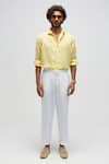 Buy_Terra Luna_Yellow 100% Linen Spread Collar Solid Shirt _at_Aza_Fashions
