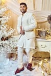 Buy_Varun Chakkilam_White Twill Silk Embroidered Threadwork Jacket And Kurta Set  _at_Aza_Fashions
