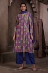 Buy_AFFROZ_Blue Viscose Crepe Printed Floral V Neck A-line Kurta Palazzo Set _at_Aza_Fashions