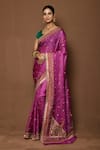 Buy_Samyukta Singhania_Pink Tussar Silk Floral Paisley Swirl Pallu Saree _at_Aza_Fashions