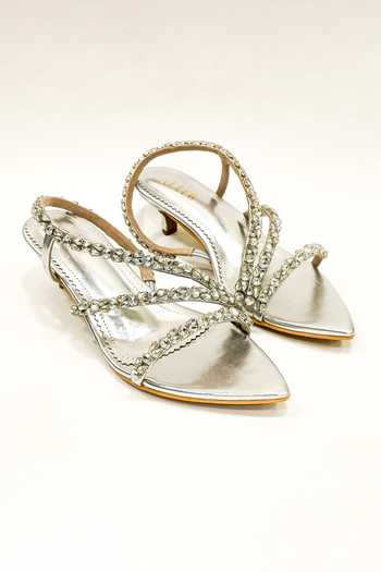 Buy_The Alter_Silver Rhinestones Kiara Embellished Kitten Heels _at_Aza_Fashions