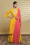 Buy_Samyukta Singhania_Yellow , Polyester, Chiffon, Printed Striped Kurta With Gharara Set_at_Aza_Fashions