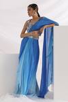 Buy_Smriti by Anju Agarwal_Blue Chinnon Embroidered Beads Sweetheart Pre-draped Ombre Saree With Blouse _at_Aza_Fashions