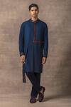 Buy_Sarab Khanijou_Blue Silk Embroidery Thread Panel Kurta Set _at_Aza_Fashions