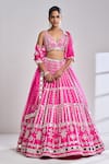 Buy_Seema Gujral_Fuchsia Raw Silk Mirror Plunge V Neck Work Lehenga Set _at_Aza_Fashions