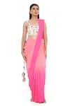 Buy_Payal Singhal_Coral Georgette Embroidery Thread Shaded Pre-draped Saree With Bustier _at_Aza_Fashions