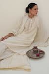 Buy_Kanika Sharma_Off White Kurta And Sharara  Chanderi Silk Embroidered Pearl Placket Set _Online_at_Aza_Fashions