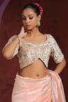 Buy_Weaver Story_Beige Velvet Hand Embroidered Resham V Neck Blouse _at_Aza_Fashions