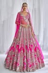 Buy_Dolly J_Fuchsia Raw Silk Embroidered Floral Pattern Broad Cynthia Bridal Lehenga Set _at_Aza_Fashions