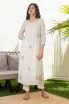 Buy_Tatwa_Ivory Handloom Cotton, Viscose, Silk Embroidery, Sequins Yoke Kurta And Pant Set _at_Aza_Fashions