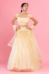 Buy_PIRI INDIA_Yellow Organza, Chanderi, Tulle Sequins, Pearls, Beads, Hand Lehenga Set _at_Aza_Fashions