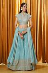 Aariyana Couture_Blue Georgette, Crepe Sequins, Beads, Tassels Embroidered Butti Lehenga Set_at_Aza_Fashions
