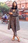 Buy_Gulabo Jaipur_Black Cotton Block Print Floral Pattern Top V-neck Kafia Coat And Pant Set _at_Aza_Fashions