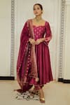 Buy_Safaa_Magenta Vegan Silk Lining Shantoon Woven Polka The Rummana Anarkali Set _at_Aza_Fashions