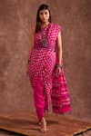 Buy_The Home Affair_Pink Chinon Block Print Geometrical Asymmetric Dhoti Saree Set _at_Aza_Fashions