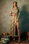 Buy_Esha L Amin_Multi Color Viscose Crepe Printed Geometric Shirt Blazer Maxi Dress _at_Aza_Fashions