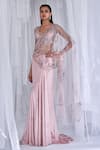 Buy_Dolly J_Peach Satin + Lycra Embellished Bonita Draped Skirt Saree With Blouse  _at_Aza_Fashions