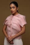 Buy_SHRIYA SOM_Pink Organza Embellished Pearl Work Round Layered Ruffle Panelled Top  _at_Aza_Fashions