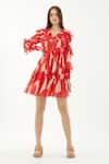 Buy_Koai_Multi Color Chiffon Abstract V Neck Pattern Frill Short Dress _at_Aza_Fashions