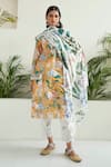 Buy_Sage Saga_Yellow Lawn Cotton Printed Floral Round Freesia Kurta Palazzo Set _at_Aza_Fashions