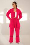 Buy Kritika Madan Label Pink Neoprene Plain Coat High Neck And Mesh Pant Set at Aza Fashions Buy_Kritika Madan Label_Pink Neoprene Plain Coat High Neck And Mesh Pant Set_at_Aza_Fashions