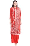 Buy_Soup By Sougat Paul_Red Crepe Floral Mandarin Collar Draped Kurta And Palazzo Set _Online_at_Aza_Fashions