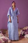 Buy_Mala And Kinnary_Blue Net, Chantilly Sequin, Bead And Cutdana Work Floral Lace Embroidered Kaftan_at_Aza_Fashions