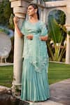 Buy_Mehak Murpana_Green Dupion Crepe Embroidery Mirror Leaf Neck Short Kurta Set _at_Aza_Fashions