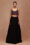 Buy_Shriya Som_Black Tulle, Georgette Beads Scoop Neck Fringe Blouse And Layered Lehenga Set _at_Aza_Fashions