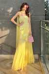 Buy_Nitisha Kashyap Official_Yellow Georgette, Net, Silk Sequins, Beads, Floral Embroidered Kurta Sharara Set _at_Aza_Fashions