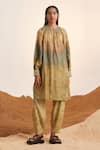 Buy_Cord_Yellow Cotton Voile Print Impression Collared Neck Tunic And Pant Set _at_Aza_Fashions