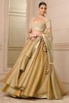 Buy_Tarun Tahiliani_Gold Shot Organza Embroidered Floral Sweetheart Blouse Draped Bridal Skirt Set _at_Aza_Fashions