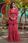 Buy_Irrau By Samir Mantri_Multi Color Chiffon Sequins, Beads, Cut Floral Stripe Print Kurta And Gharara Set _at_Aza_Fashions