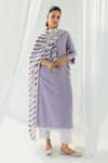 Buy_Roze_Purple Cotton, Chiffon Beads, Fringe, Cut Eden Front Tasselled Kurta Pant Set _at_Aza_Fashions