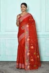 Buy_Adara Khan_Orange Pure Cotton Woven Floral Pattern Jamdani Saree_at_Aza_Fashions