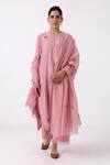 Buy_Label Shreya Sharma_Pink Chanderi Embroidery V-neck Panelled Kurta Set _at_Aza_Fashions