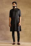 Buy_Raghavendra Rathore Jodhpur_Black Silk Embroidered Stitch Line Kurta _at_Aza_Fashions