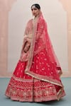 Buy_Angad Singh_Red Raw Silk Embroidery Zardozi Leaf Neck Floral Pattern Bridal Lehenga Set _at_Aza_Fashions