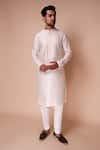 Buy_Tisa - Men_Ivory Kurta Silk Embroidered Resham Thread And Cut Dana Leaf & Pant Set  _at_Aza_Fashions