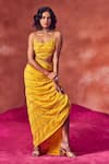 Buy_PUNIT BALANA_Yellow Silk Printed And Embroidery Hand Block Short & Draped Skirt Set _at_Aza_Fashions