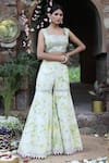 Buy_Nitisha Kashyap Official_Multi Color Silk Embroidery, Mirrors Geometric Bustier And Gharara Pant Set _at_Aza_Fashions