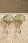 Buy_Tarun Tahiliani_Green Fluorite Carved Moon Drop Earrings_at_Aza_Fashions