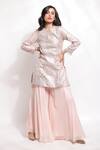 Buy_Sonali Gupta_Pink Silk Hand Embroidered Thread Round Mirror Kurta And Palazzo Set  _at_Aza_Fashions