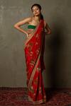 Buy_RI.Ritu Kumar_Red Viscose, Chiffon Embroidery Water Lily Print And Saree_at_Aza_Fashions