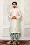 Buy_Arihant Rai Sinha_Green Dupion Silk Abstract Pattern Cowl Pant _at_Aza_Fashions