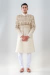 Buy_Amrit Dawani_Cream Raw Silk Embroidered Cut Dana Embellished Sherwani Set _at_Aza_Fashions