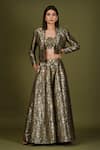 Buy_Soniya G_Black Brocade Silk Woven Floral Print Jacket Lapel Cropped And Flared Pant Set _at_Aza_Fashions