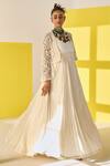 Buy_Ridhi Mehra_Ivory Anarkali Fine Silk Embroidered Dafiya With Short Jacket  _at_Aza_Fashions