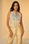 Buy Betrue Blue Cotton, , Embroidery V-neck Waistcoat And Pant Set at Aza Fashions Buy_Betrue_Blue Cotton, , Embroidery V-neck Waistcoat And Pant Set _at_Aza_Fashions